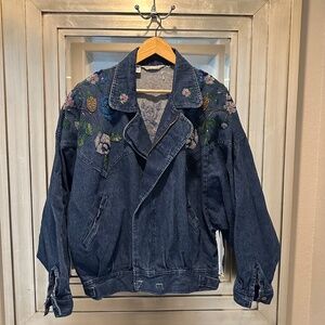 Vintage Indygo Womens Denim Blue Jean Beaded Embellished Jacket Size M